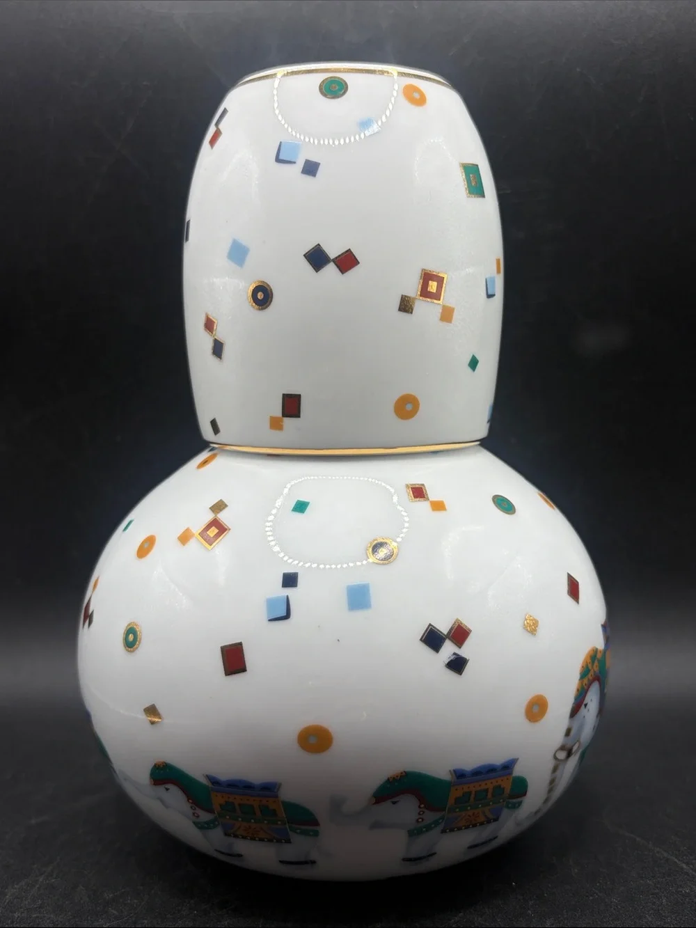 Nantucket Porcelain Vintage Elephant Parade Bedside Water Carafe with Cup